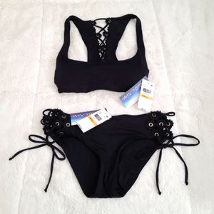 black lace up bikini